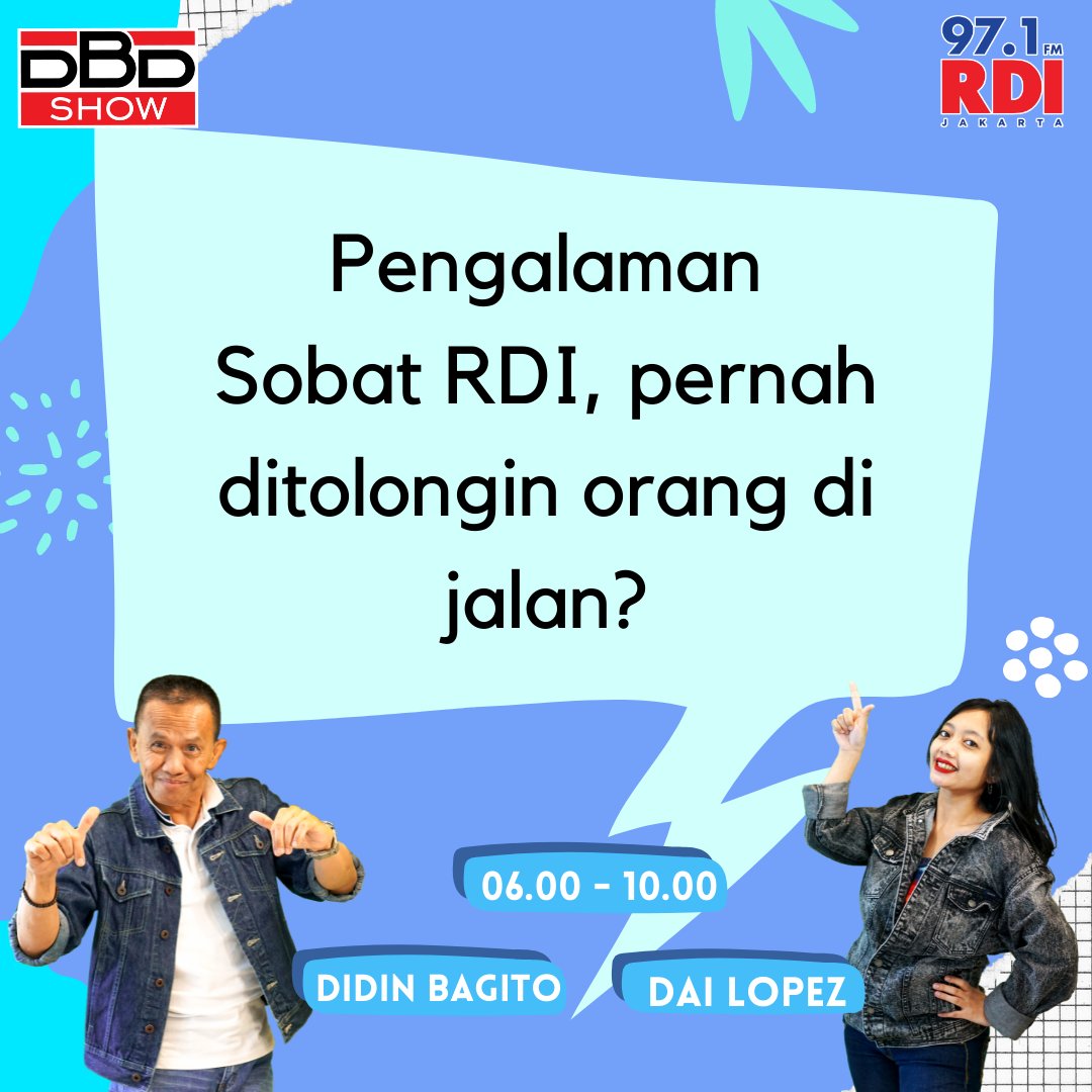 rdi971's tweet photo. #DBDSHOW

Sobat RDI, kamu punya nggak pengalaman ditolongin orang saat di jalan?
Soal apa?

Yuk komen seru di DBD Show biar pagi kamu makin ceria https://t.co/NHgbUHXisx