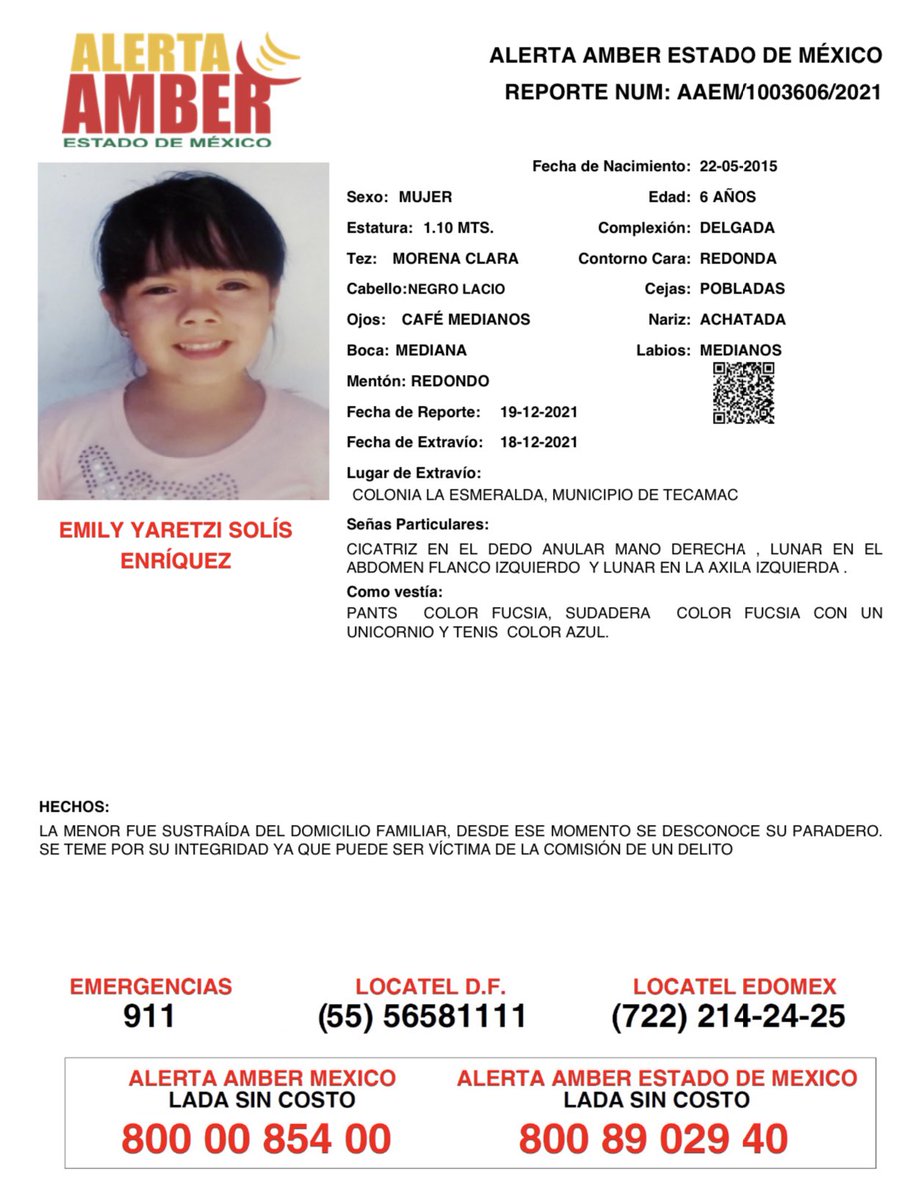 📌 Tu apoyo es importante, ayúdanos a difundir, cualquier información para localizar a las siguientes personas, comunícate al 📞 800 890 2940 Alerta Amber Edoméx. y ☎️ 800 7028 770 #FiscalíaEdoméx.