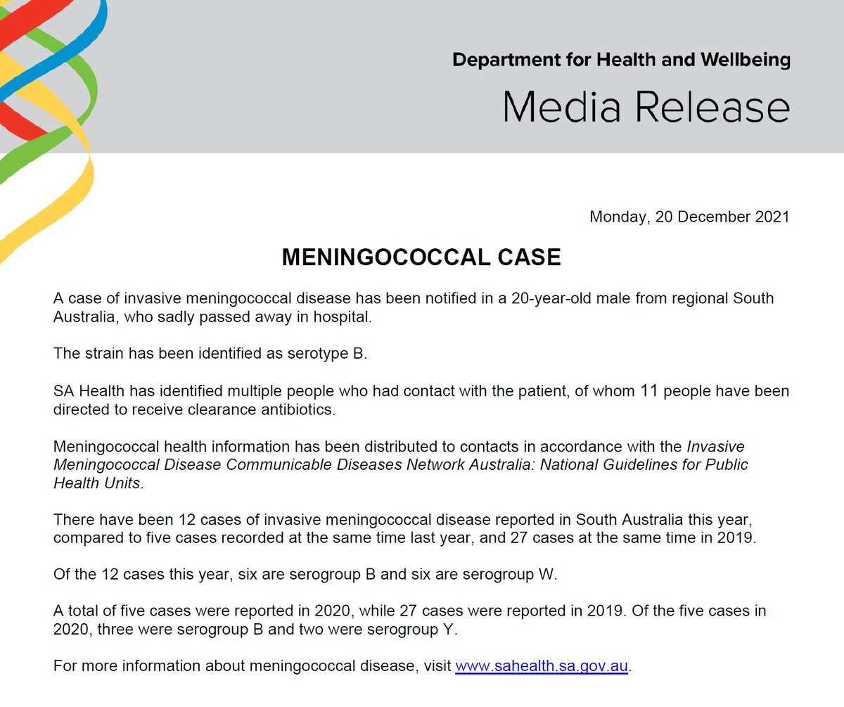 SAHealth's tweet photo. HEALTH ALERT: MENINGOCOCCAL CASE https://t.co/VTQOxsLHOx