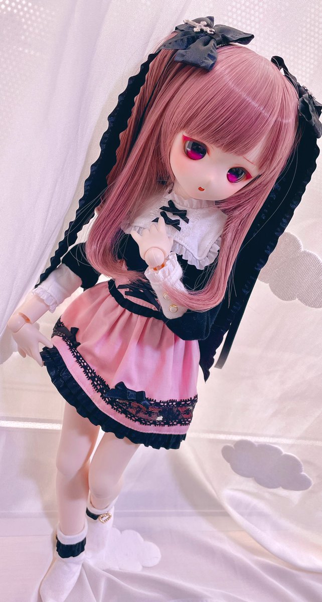 再×14入荷 CALULU ヴァンパイアちゃんセット 黒 MDD 裏地赤 リボン赤