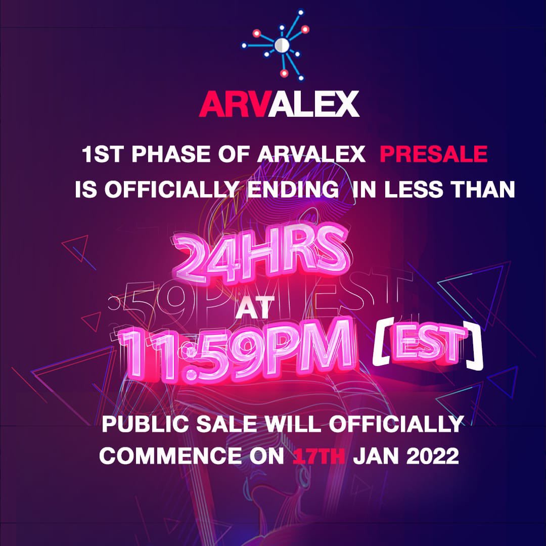 robert_bezjak's tweet photo. I want every members of this group to be informed that Arvalex Token presale will be ending in the next 24hrs... If you haven’t participated in the ongoing pre-sale endeavor to do so before it ends.
https://t.co/MrfP0jlQ8k

#arvalex #AVRL #presale https://t.co/4NjaIqddqh