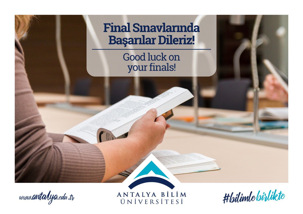 Tüm öğrencilerimize final sınavlarında başarılar dileriz.
Good luck on your finals!
#bilimlebirlikte #abü #antalyabilimüniversitesi #finals