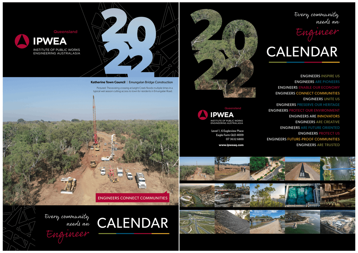 IPWEAQ's tweet photo. Get ready for 2022 and download the IPWEAQ Every Community Needs an Engineer calendar featuring projects from Queensland and the Northern Territory including @TMRQld's Caloundra Road Interchange and @cityofgoldcoast's Green Bridge 
📅 https://t.co/Hwh1mLkyLf https://t.co/joa6kZ8dfE