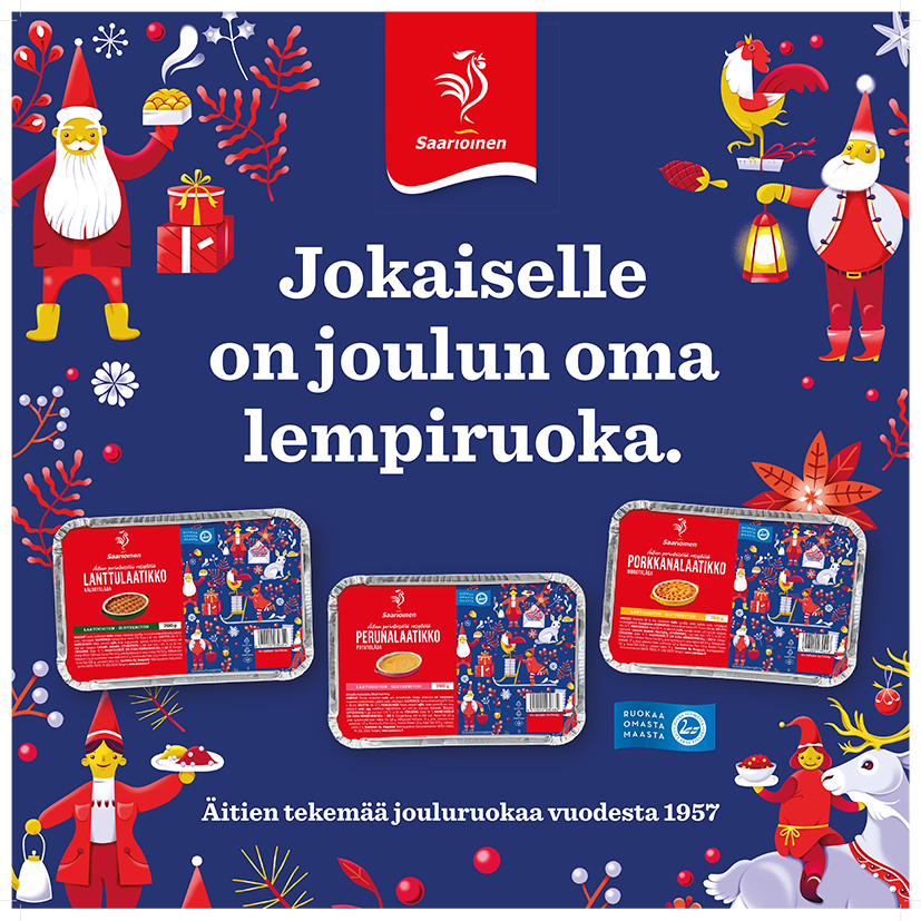 SaarioinenOy's tweet photo. Pian on taas se hetki, kun tohina hellittää ja joulurauha laskeutuu ympäri Suomen. Hyvää joulua Mäntyniemestä Korvatunturille ja koko Suomeen. Lahjoitamme tänäkin jouluna äitien tekemiä, herkullisia jouluruokia hyväntekeväisyyteen tuhansille suomalaisille. https://t.co/z5NjxEu8W1