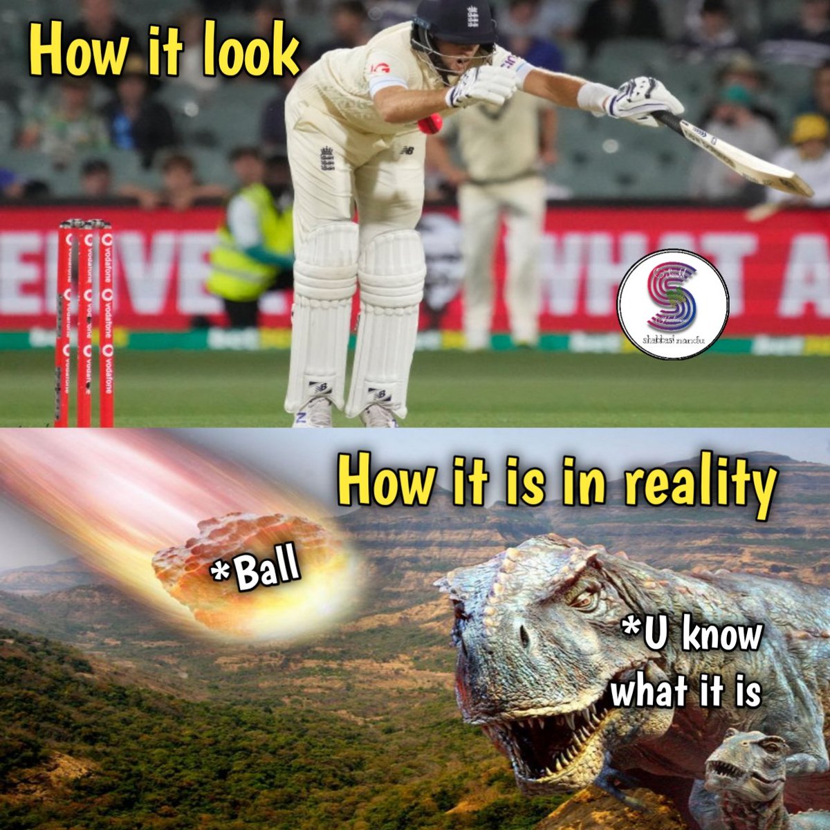NadanwarSanchit's tweet photo. Root ji ka dard 

#joeroot #root #injury #cricket #ashes #testmatch #sports #memes #dinasour #asteroid #end #funnymemes #shabbasnandu https://t.co/xN2AQ0iSBC