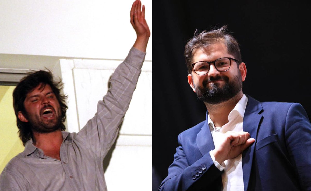 agenciaunochile's tweet photo. En 2011, Gabriel Boric llegó hasta la sede de la FECH y dio un discurso luego de vencer a su oponente por un estrecho margen. 

Hoy, en 2021, ofrece un discurso frente a cientos de miles de personas en la Alameda, tras ser elegido como presidente del país.

📸© AgenciaUno https://t.co/rFnxyh1cYT