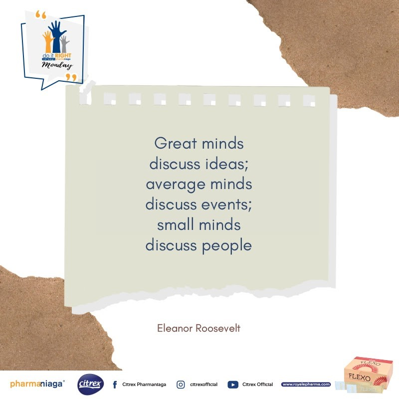 pharmaniaga_bhd's tweet photo. Small-minded people tend to criticise others, but those with great minds discuss ideas to find a solution to help the world.

#DIRAMonday #MondayQuote #QuoteOfTheDay https://t.co/YJoLHZvwj6