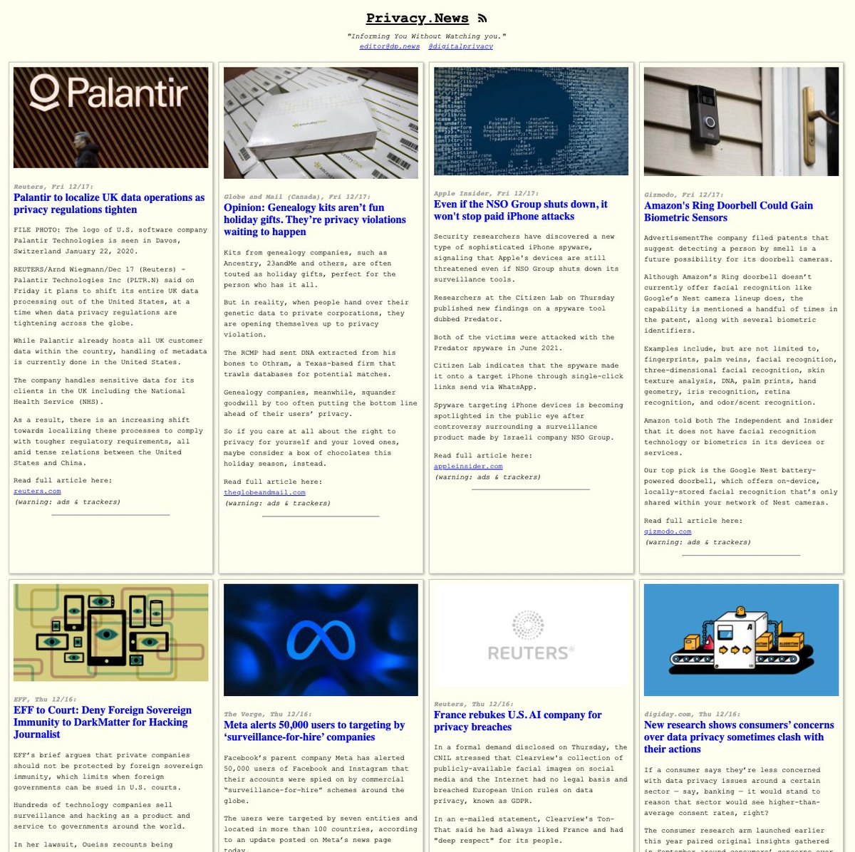 Catch up with last week's news in Privacy - including the creepiest holiday gadget gifts that you should not give (or receive), #Meta updates #Facebook users about surveillance-for-hire, etc:  privacy.news