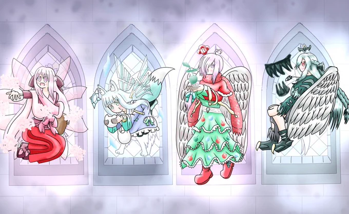 はールさめのクリスマス!!
ステンドグラスも手描きで描かせて頂きましたよー!
らすかるーさん(@rascala39 )の所のはるちゃんとふゆちゃん、お父さんことこあろっくさんのシールちゃん
(@corelock_key )をお借りしましたのねん! 