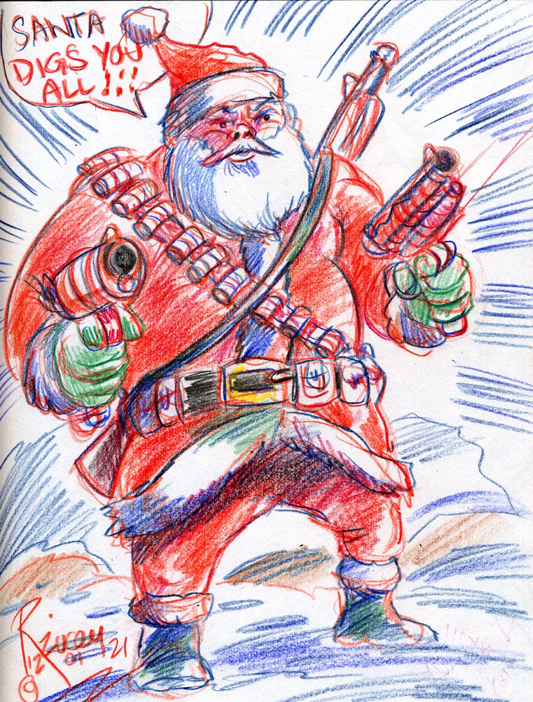 Thedocbot's tweet photo. #Santa and #Santabot does really dig you all! #CheersToYou #colorinkdrawing #SantaClaus #drawing #drawrick #christmasiscoming #create #colorpencil #sketchbook #draw https://t.co/y1z4YhFGEY