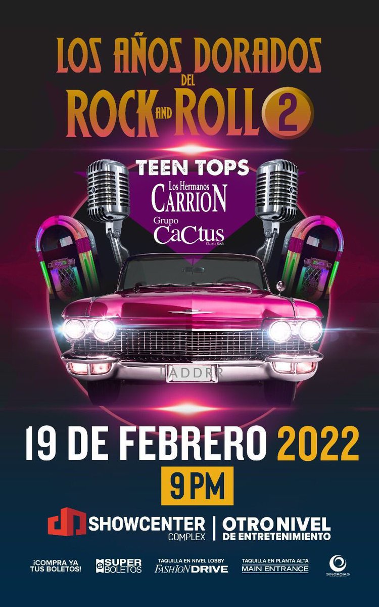 rudo_farias's tweet photo. 🎸"LOS AÑOS DORADOS DEL ROCK AND ROLL" Segunda Edición 🎸
🎸 Teen Tops
🎸 Los Hermanos Carrion
🎸 Grupo Cactus
22 de febrero del 2022 en el @showcentermty
#rockandroll #epocadorada #TeenTops #LosHermanosCarrion #GrupoCactus #monterrey #méxico #ShowcenterComplex https://t.co/iGVDaJ4A0H