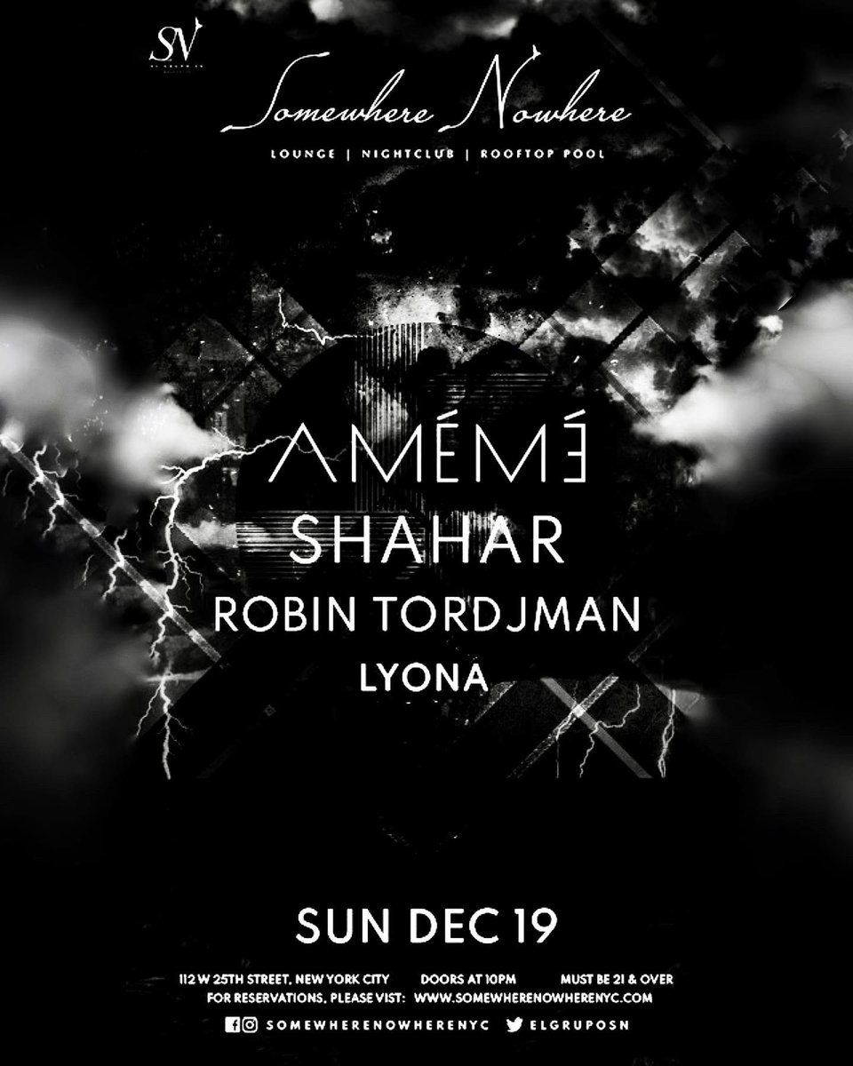 NY! Excited to play tonight at Somewhere Nowhere with Ameme !
Set time : 2:30am - 4:00am 🙂👍🏽