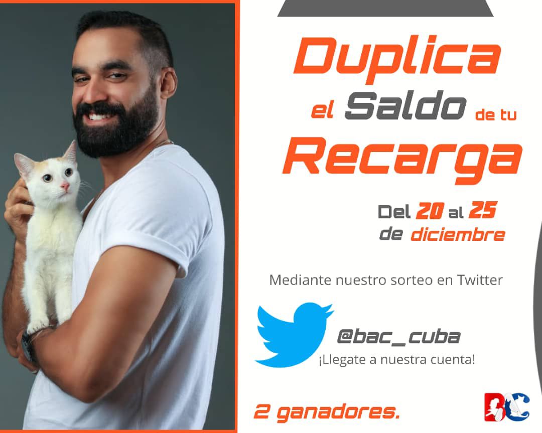 #TwitterCuba Estamos sorteando dos premios que consisten en 2 recargas internacionales, llaveros, nasobucos de BAC y también desparasitación interna y externa para sus animalitos👇🏻

Pasos😉

1- Seguir nuestra cuenta en Twitter
2- Dar RT a esta publicación

¡Así de sencillo!🥰👇🏻