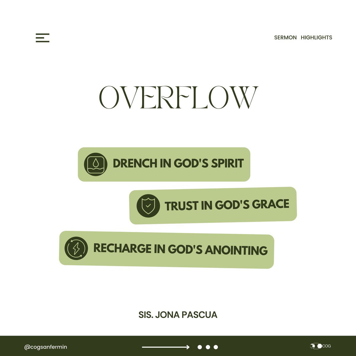 COGSanFermin_'s tweet photo. It doesn’t matter what life brings me, as long as I have a relationship to Jesus it is possible to live in the overflow.

#cogsanfermin
#SermonHighlights https://t.co/9MKMtiwk2r