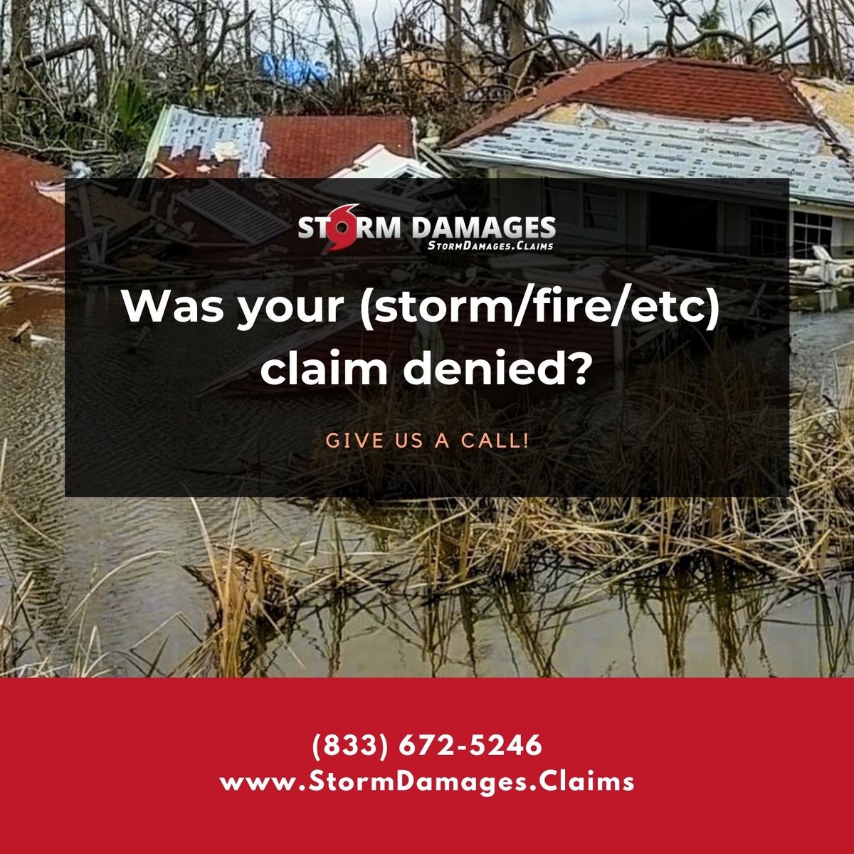 Was your (storm/fire/etc) claim denied? 

Give us a call!
☎️ (833) 672-5246👈

#stormdamages #hurricanes #InsuranceCompany #commercialinsurance #insuranceloss #securetheproperty #lawyer #Insuranceclaims #FireDamage #FloodDamage #WaterDamage #WindDamage #tornadoes #floods