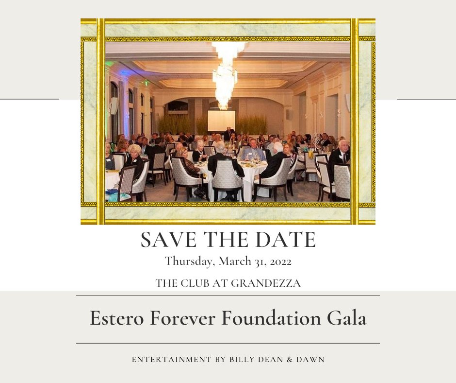 EsteroForever's tweet photo. Save the Date: Thursday, March 31, 2022
Estero Forever Foundation Gala
at The Club at Grandezza

Please join us for a special evening that will celebrate what makes Estero the best place to live, work, play, worship, and visit in Southwest Florida!  

Music by Billy Dean and Dawn https://t.co/A4MK9uSdWJ