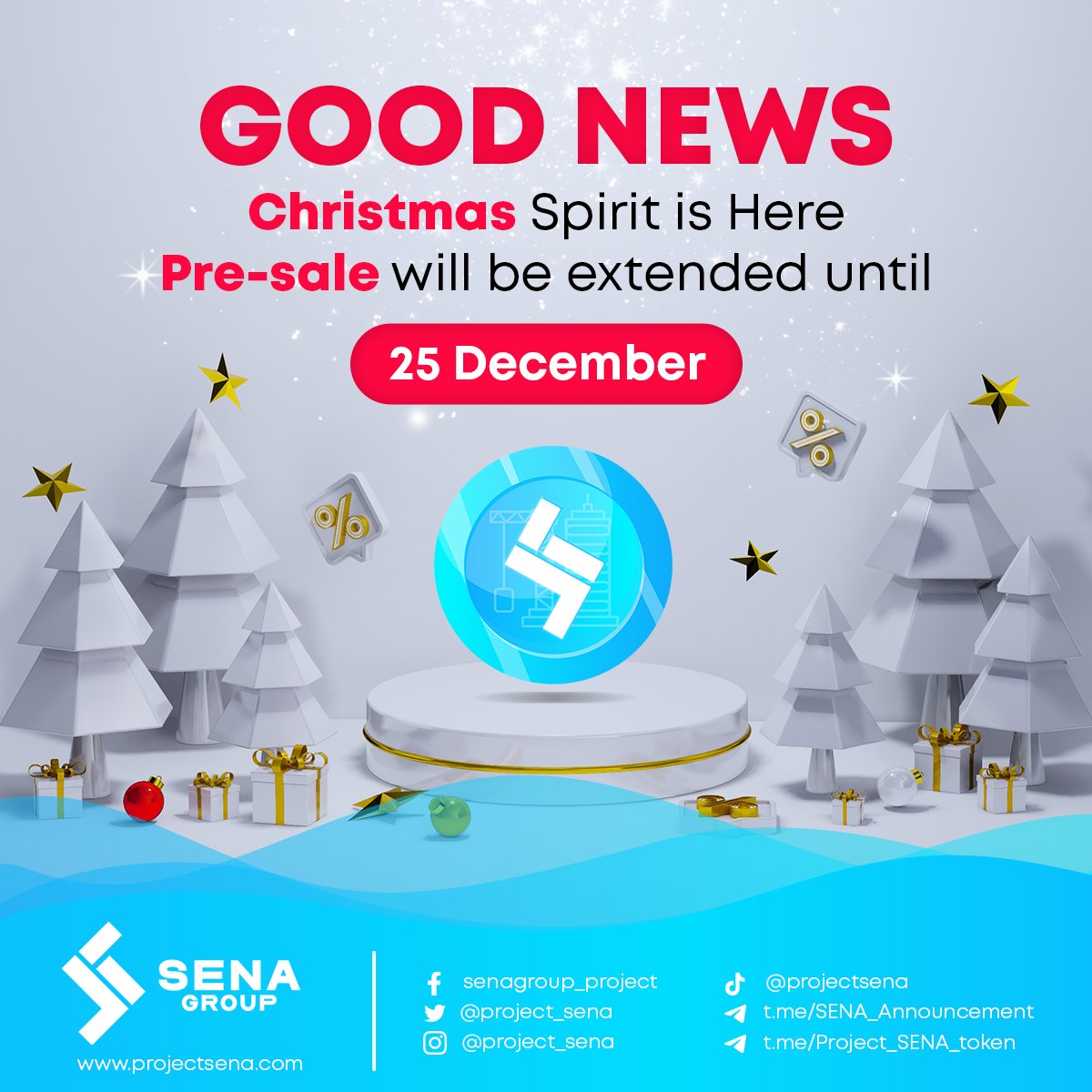 project_sena's tweet photo. #Christmas Spirit is Coming to Town🎄🎄

Ho ho ho❄️❄️
Good news for all $SENA community and #crypto community🎉

As a gift from us to the community, the pre-sale phase for $SENA will be extended until 25 Dec 2021🎁🎁 https://t.co/wdCcznHrqe