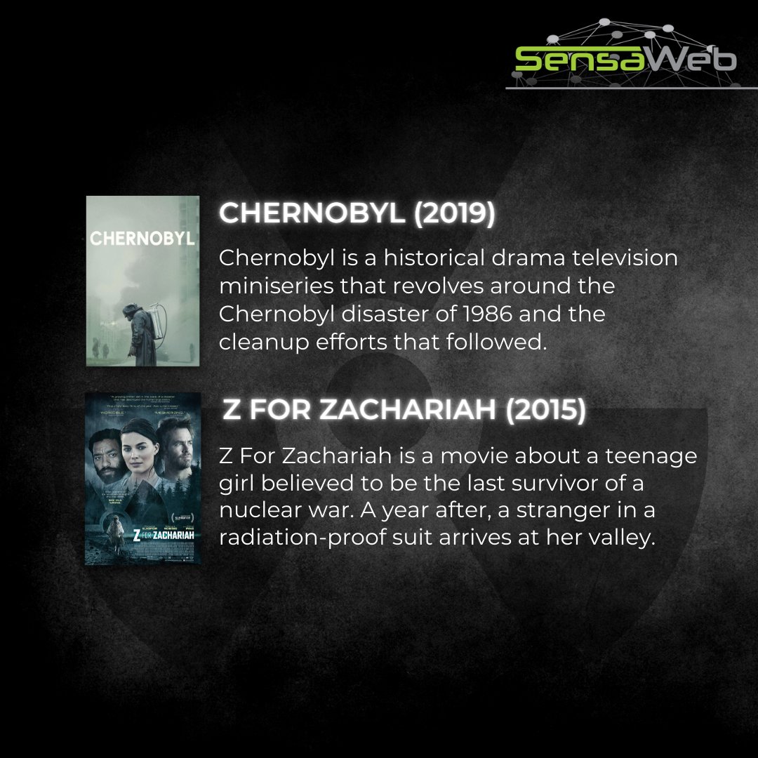 sensa_web's tweet image. Looking for nuclear and radiation-related entertainment to watch over the break? 

Here’s something to add to your bucket list!

#SensaWeb #Radiation #RadiationMonitor #Series #Movie #Chernobyl #ZForZachariah