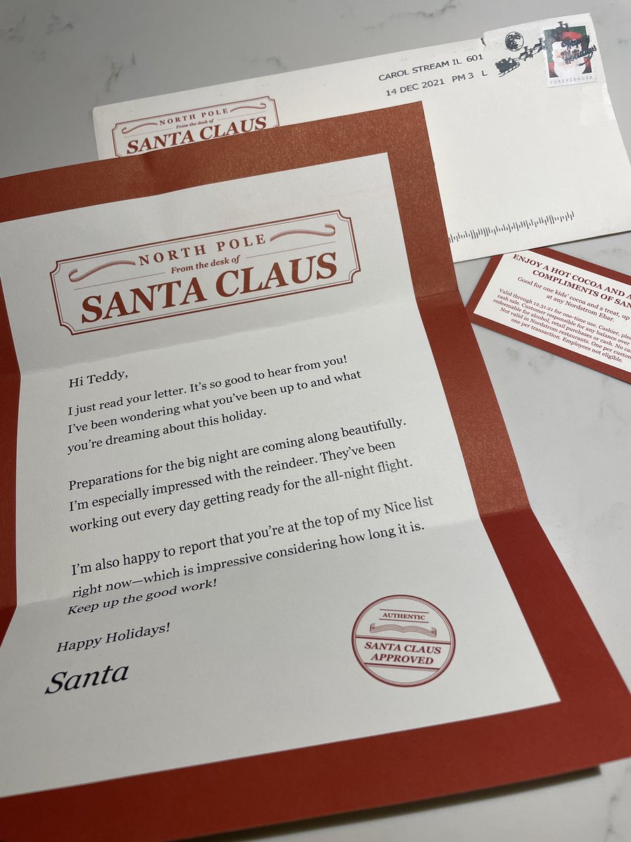 VickyAssardo's tweet photo. Hold on @Nordstrom-you’re RESPONDING to the letters kids wrote to Santa in the store?  As if you couldn’t get any classier. This made our little guy’s night. Well played. #LoyalCustomer https://t.co/sqAxl3msuW
