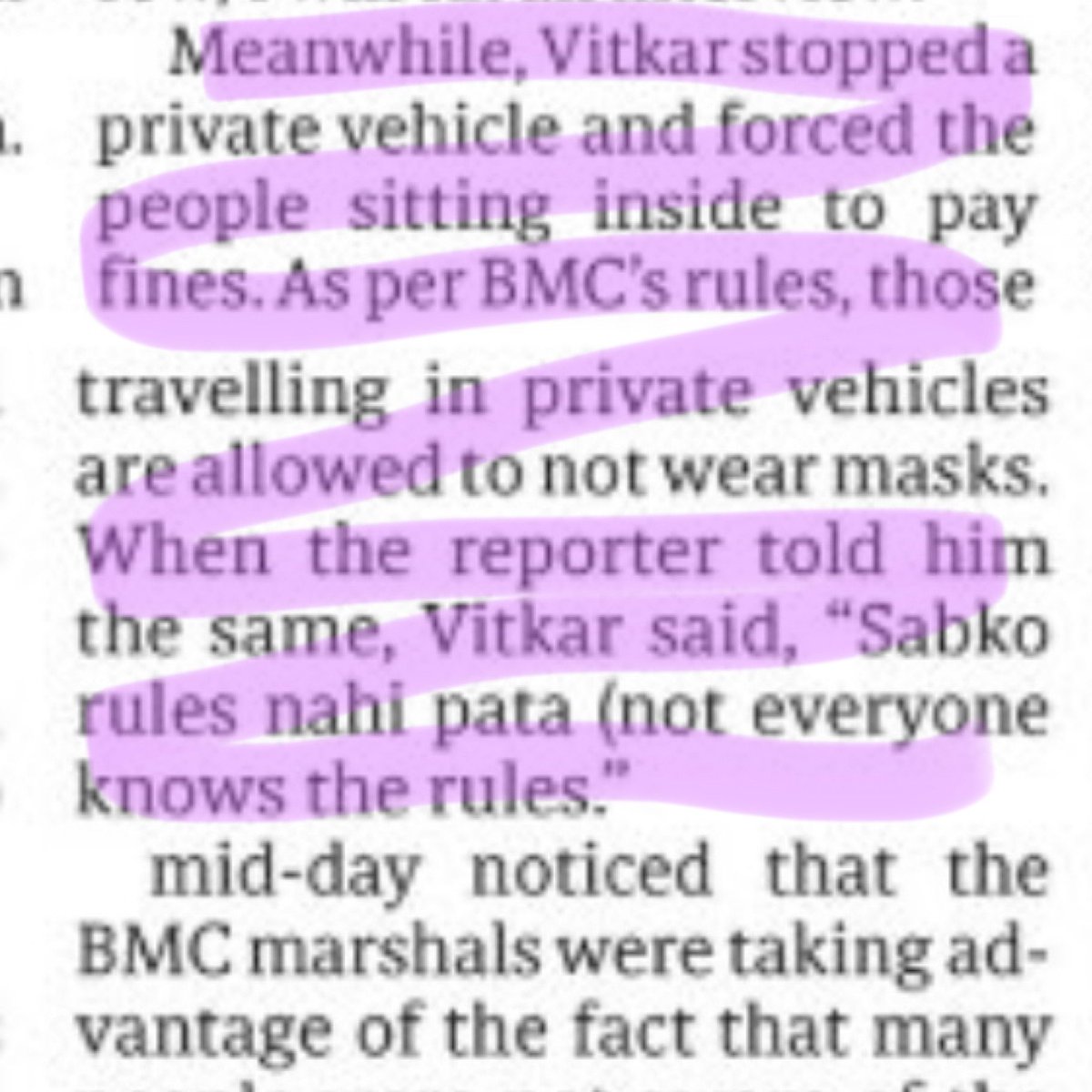 mulund_info's tweet image. Those Traveling in Private Vehicles are exempt from wearing masks… If a Marshal insists or threatens you to Pay up, Fight !

Mask Marshals, most of them are nothing but Thugs in disguise.

Excellent Sting operation carried out by @ShirishVaktania &amp;amp; @mid_day team