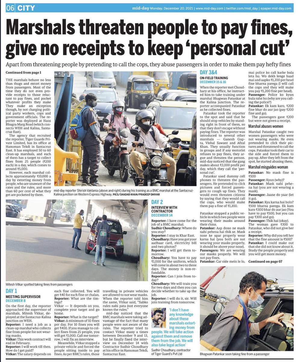 mulund_info's tweet image. Those Traveling in Private Vehicles are exempt from wearing masks… If a Marshal insists or threatens you to Pay up, Fight !

Mask Marshals, most of them are nothing but Thugs in disguise.

Excellent Sting operation carried out by @ShirishVaktania &amp;amp; @mid_day team