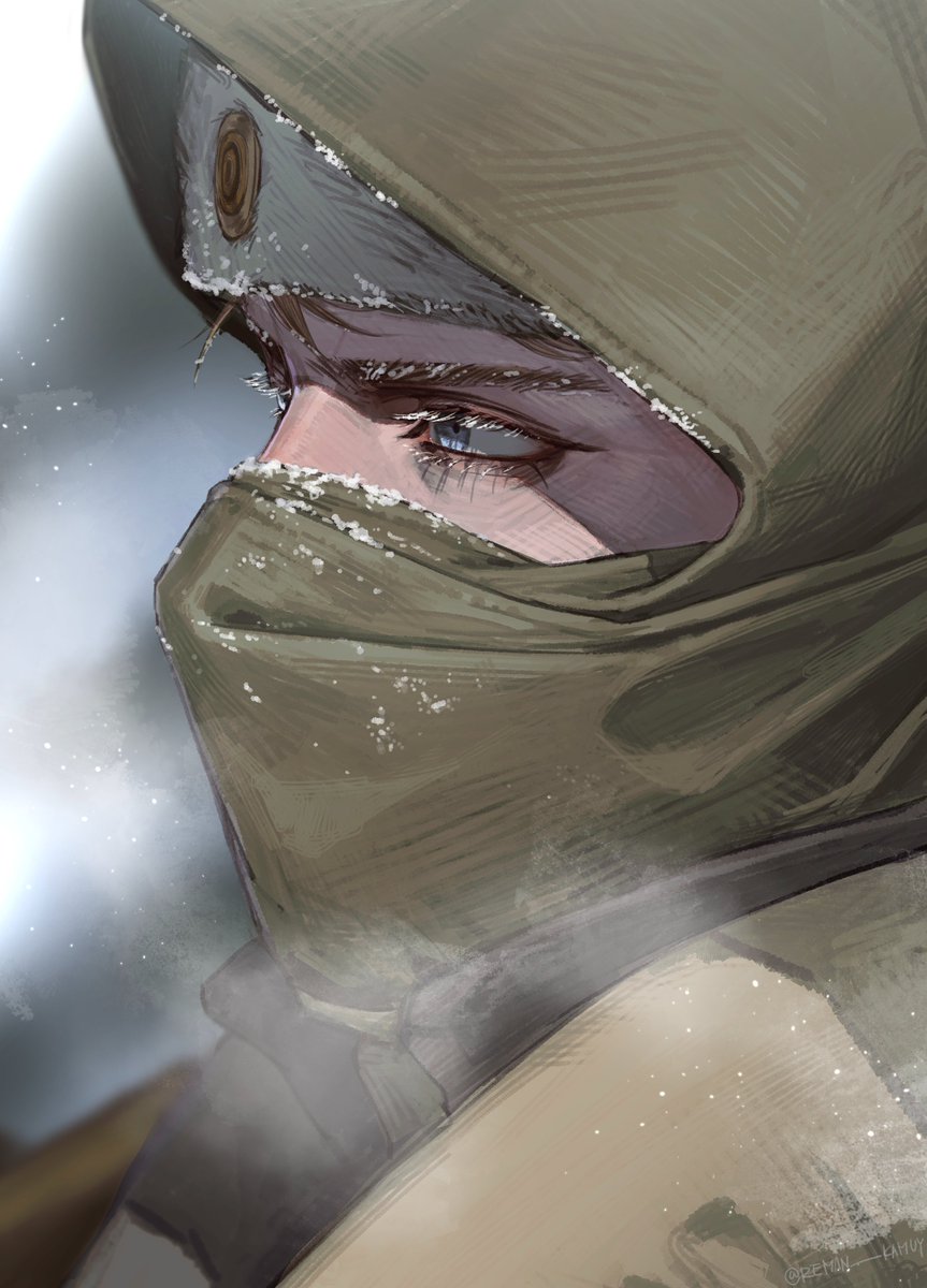 solo mask blue eyes from side mouth mask male focus snowing  illustration images