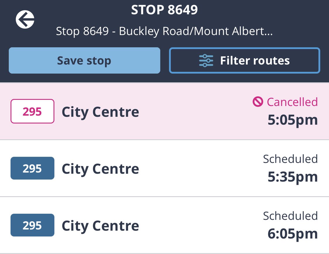 rockshell's tweet photo. @AklTransport cancelling 3 minutes before it was due to arrive. Surely you knew it wasn’t coming when it didn’t start at the other end! https://t.co/NaYLDitH0f