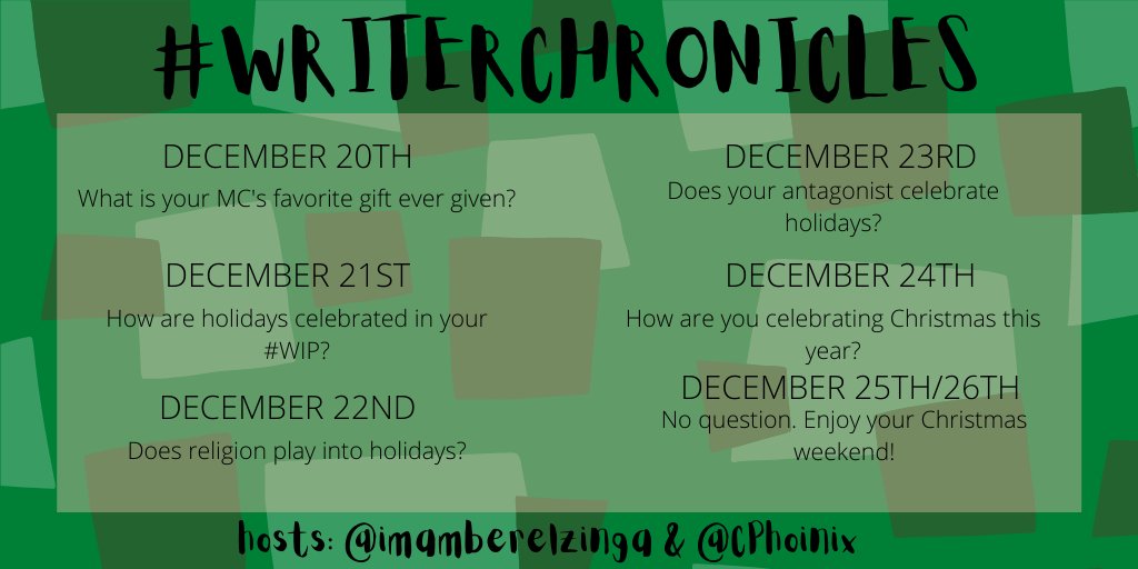 WC_Headquarters's tweet photo. Another week! Let's have fun #WriterChronicles!

Prompts go live at 10pm CST! https://t.co/eUhhJKxtwJ