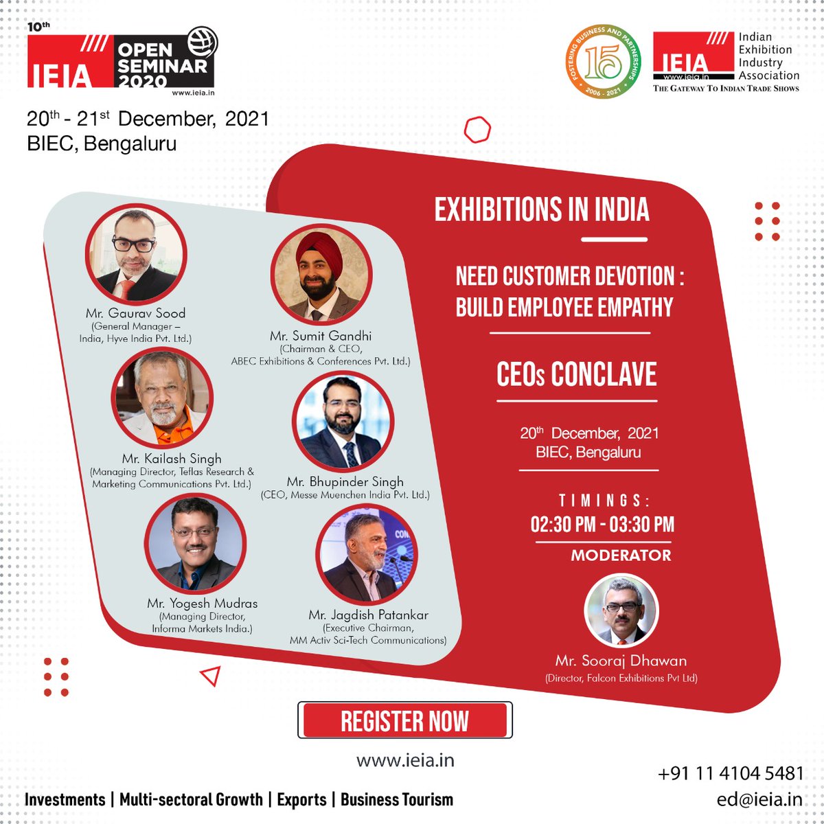 Listen to our Executive Chairman @PatankarJagdish today at the @IEIA_sec Open Seminar. Session- #CEOConclave- Need Customer Devotion: Build Employee Empathy. To register visit ieia.in/ieiaos2021/onl… #Exhibitions #ExhibitionsTheGrowthCatalyst #MMActiv