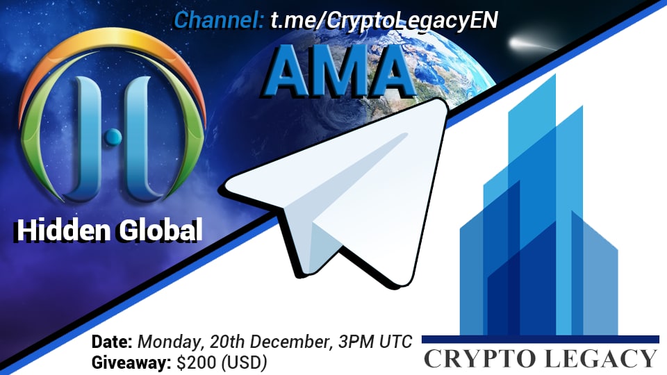 CryptoLegacyEN's tweet photo. @CryptoLegacyEN will host #AMA with @HiddenGlobal
⏰Date: December 20th (Monday), 3pm UTC
💰Giveaway: $200 (USD)
📍Venue: https://t.co/NkwWBTvvYw

Follow:
@HiddenGlobal
@CryptoLegacyEN
Like, Retweet &amp; comment your question👇

#giveaway #Airdrop  #BTC #crypto https://t.co/gaEARziWCj