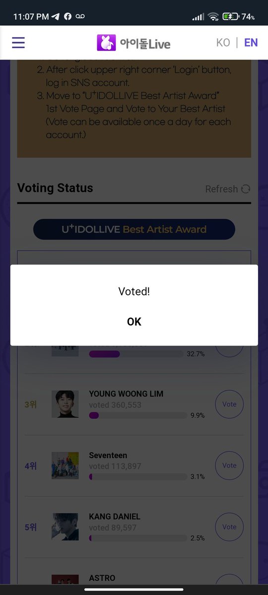 🔔Buenas noches gente, ¿Ya fueron a dejar sus votos? 📌 Categorías: Hanteo IdolLive Best Artist Mubeat Seoul Music Awards Interpark (mejor álbum) 🚩Dejen sus capturas @BTS_twt