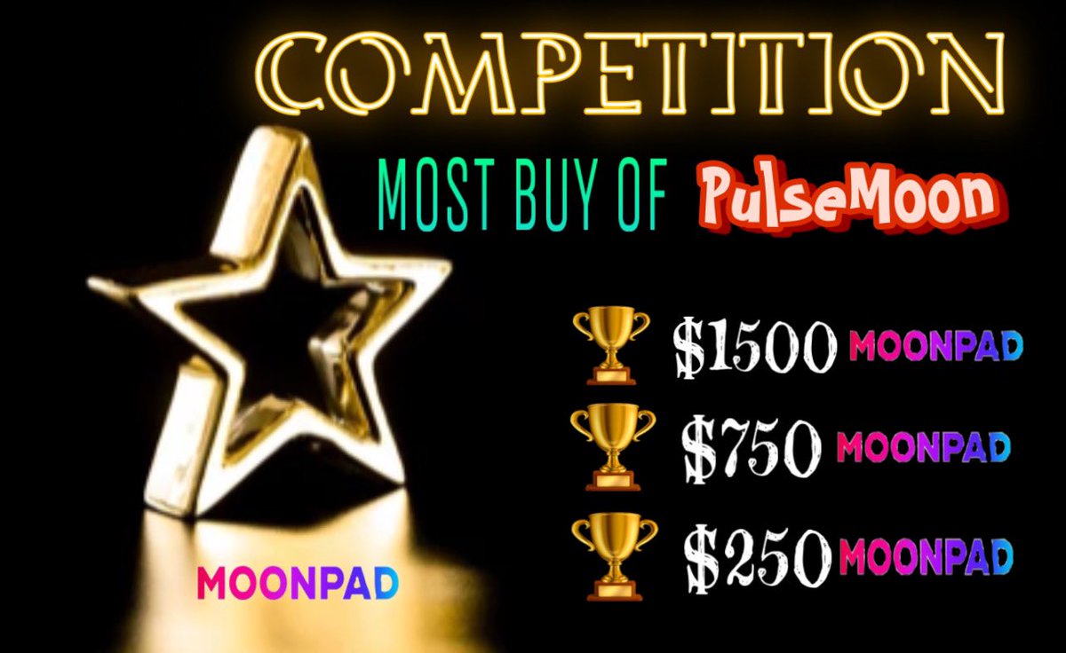 🏆 HUGE COMPETITION 🏆

1st 🏆: $1500 worth of MoonPad

2nd🏆:$750 worth of MoonPad tokens 

3rd 🏆:$250 worth of MoonPad tokens

To win:
⚜️Be one of biggest new 3 BUYERS of #PulseMoon tokens before the #MoonPad public sale!

-Like &amp; RT this post

-Join Telegram group