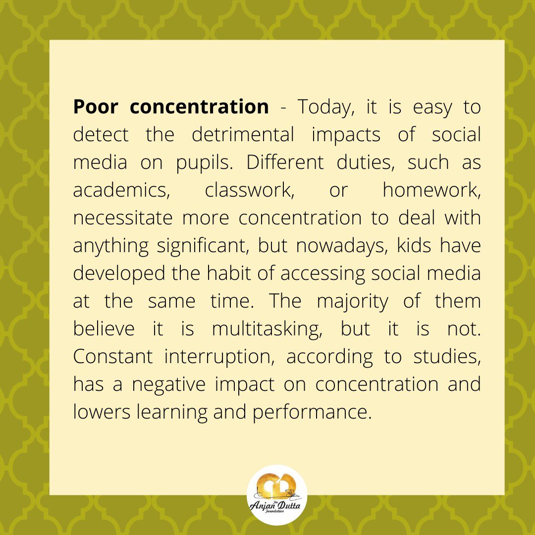 AnjanDuttaINC's tweet photo. Continuation…(2)

#socialmedia #negativesideofsocialmedia #mentalhealthawareness #sleepdeprivation #poorconcentration #socialisolation #mentalhealthmatters #theanjanduttafoundation https://t.co/om1eksiPPR