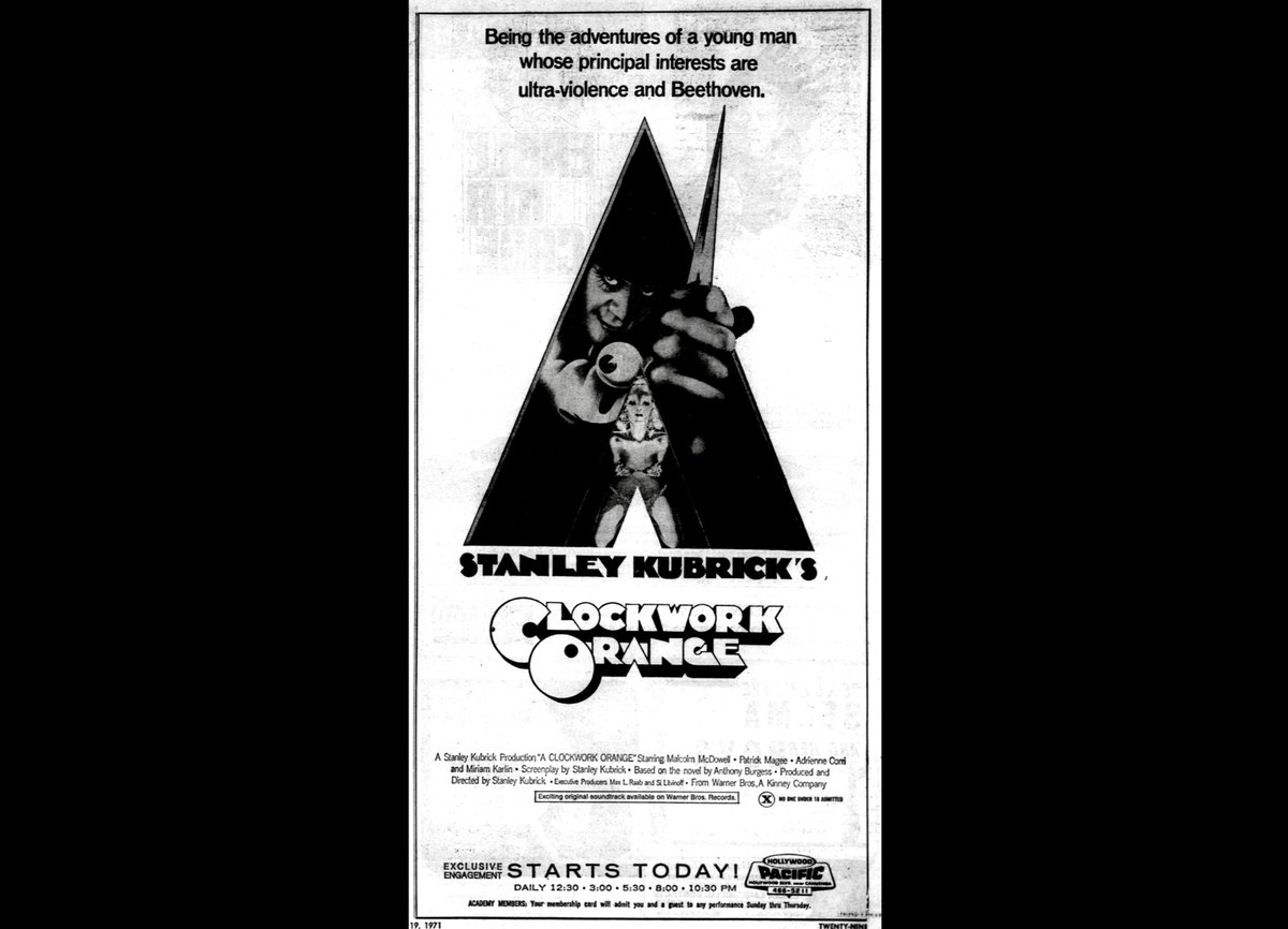 MichaelCoate's tweet photo. Happy 50th to Kubrick’s A CLOCKWORK ORANGE, which was released 50 years ago today (albeit only in LA, NY, SFO and Toronto). https://t.co/aMsGqJxld2