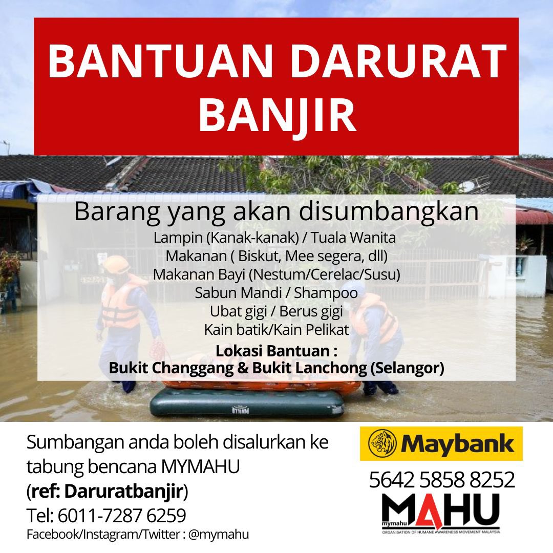 mymahu's tweet photo. 🚨 BANTUAN DARURAT BANJIR
Sumbangan boleh disalurkan ke tabung bencana MYMAHU (ref: Daruratbanjir)
MAYBANK : 5642 5858 8252 (MYMAHU)

Segala bantuan akan disalurkan kepada mangsa bencana dalam masa terdekat ini dengan kerjasama daripada Kelab Hilux Malaysia
#mymahu #daruratbanjir https://t.co/6O754a6jYU