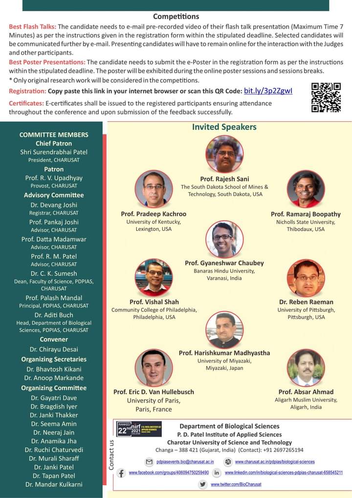 BioCharusat's tweet photo. *GSBTM, DST, GoG sponsored*
 _*International Conference on Emerging Trends in Biological Sciences (ICETBS-2022)*_
 *No Registration Fees* 
#PDPIAS #CHARUSAT #ICETBS2022 #Biocharusat

*Registration:* https://t.co/rXUf2AUr01 https://t.co/5p7O8ELHAL