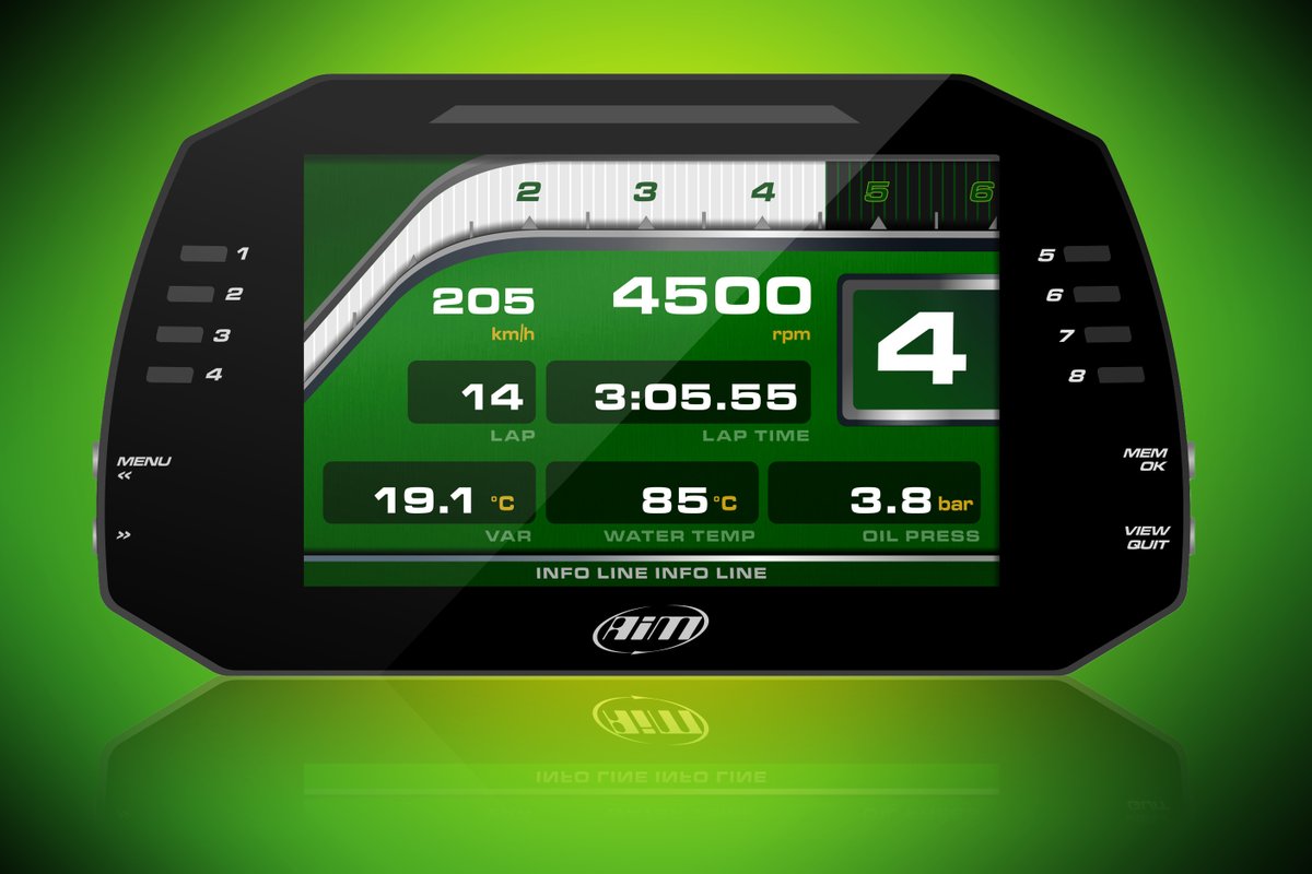 "It's not easy being green." — Kermit the Frog.
Only kidding.

___
The #aimsports #aimsportsdata #MXG 1.2, the evolution of MXG, is the #dashlogger designed to acquire and display #data coming from your ECU, the internal accelerometer and gyro, as well as from the GPS09 Module.