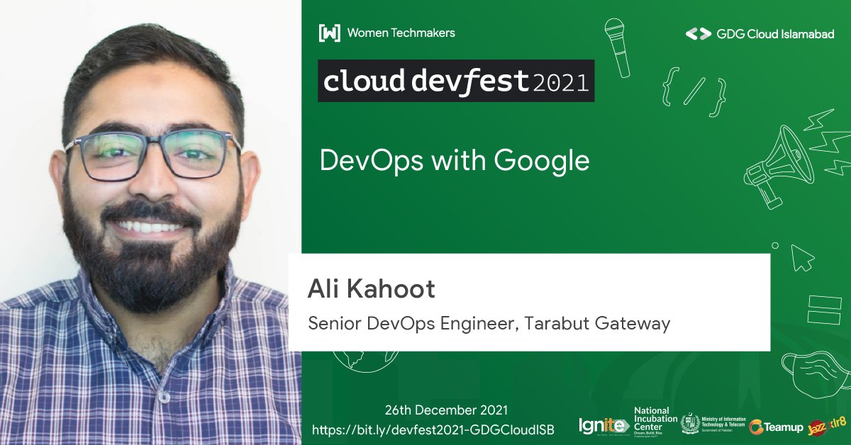 gdgcloudISB's tweet photo. We are excited to have Mr. Ali Kahoot from Tarabut Gateway to Speak at Cloud DevFest Islamabad ‘21.
 
Register Now: https://t.co/54RwKDK6sd
 
Event Date: 26th December, 2021
Venue: NIC, Islamabad
 
#DevFest #DevFest2021 #CloudDevFest #CloudDevFest2021 #DevFestIslamabad https://t.co/rQQvzUFL9H
