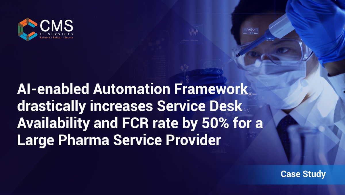CMS IT Services’ Automation Framework
assists a large pharma service provider efficiently
manage its user requests with zero drops.

Read More: cmsitservices.com/automation-fra…

#technologies #tech #automation #IT #pharma #innovation