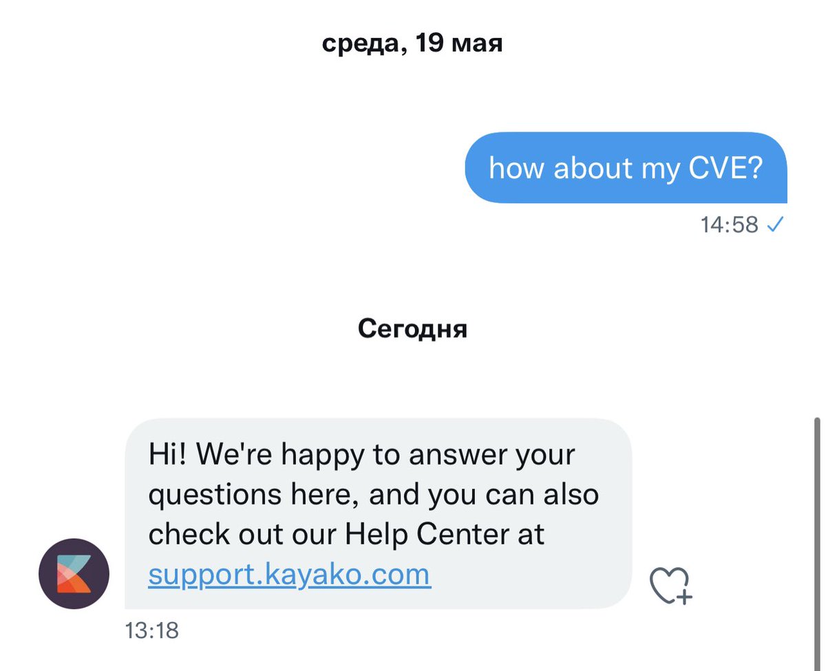 lukasafonov's tweet photo. @kayako, nice attitude to white hats, who help make your products safer. Quietly closed the bugs and went into the shadows. https://t.co/8Vs9ng28s9