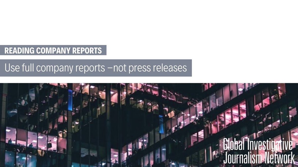 GIJN Africa (@gijnafrica) on Twitter photo Top Tip: Use full company reports, not press releases.
In GIJN's Tip of the Day, Pulitzer Prize-winning investigative journalist <a href="/DavidCayJ/">David Cay Johnston</a> shares advice on how to report on company profits. buff.ly/2ZpCBAF Top Tip: Use full company reports, not press releases.
In GIJN's Tip of the Day, Pulitzer Prize-winning investigative journalist <a href="/DavidCayJ/">David Cay Johnston</a> shares advice on how to report on company profits. buff.ly/2ZpCBAF