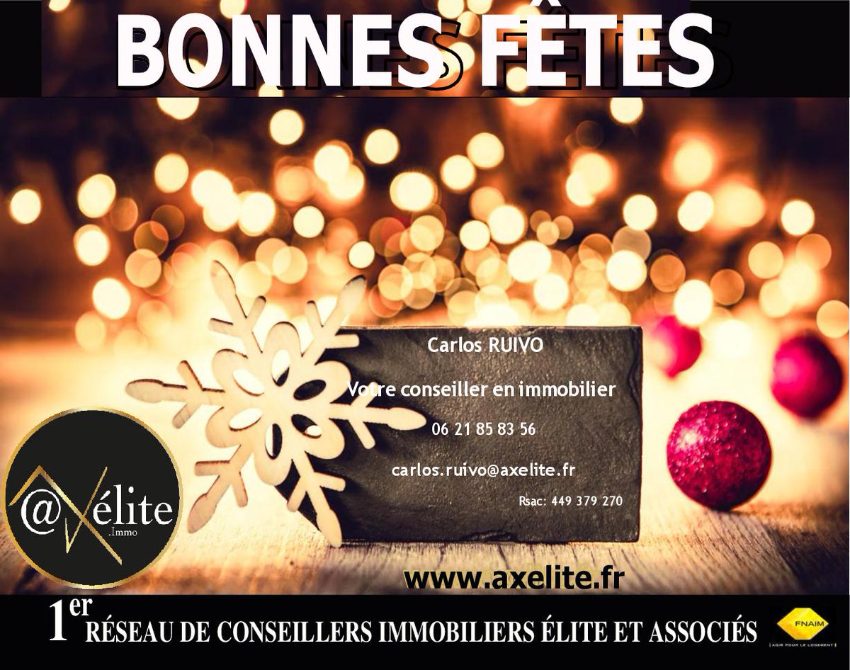 RuivoAxelite's tweet photo. Axelite Immo Carlos RUIVO et toute l'équipe AXELITE IMMO vous souhaite d'excellentes fêtes de fin d'année !!! https://t.co/g8OOcBAZM2