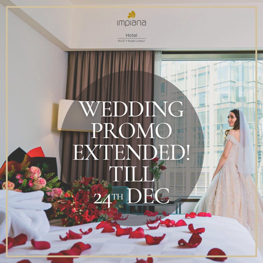 We are extending the KLPJ Wedding Fair promo till 24th December, 2021. We wish those affected by the aftermath of the storm a steady recovery.

For inquiries call +603 2147 1111 or WhatsApp us at +6012-235 1213

#impianaklcc #klpj #weddingfairpromo #kualalumpurhotel #klcc