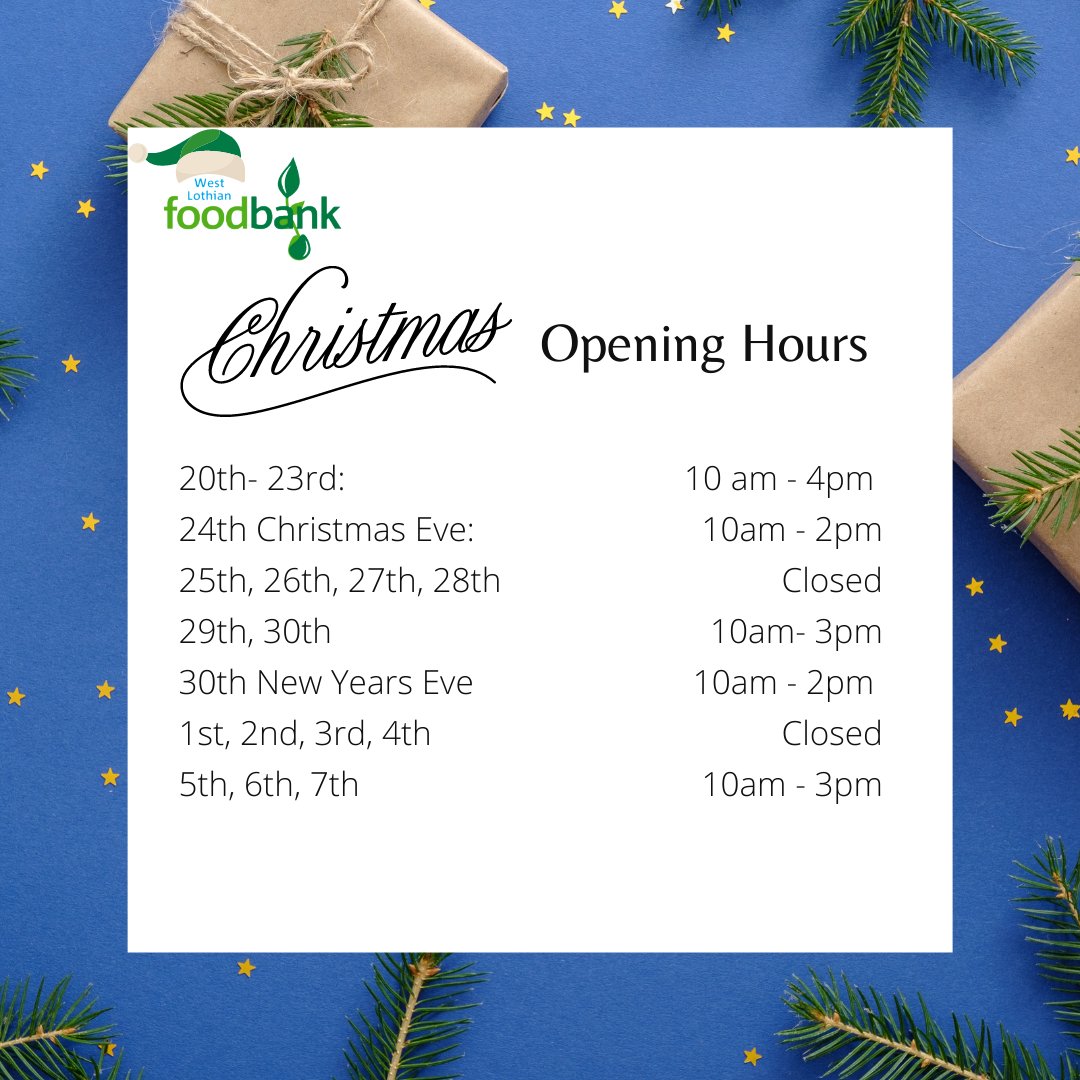 Our festive opening times are below, Merry Christmas🎄✨ #openingtimes #doantions #food #westlothian #foodbank #westlothianfoodbank #support