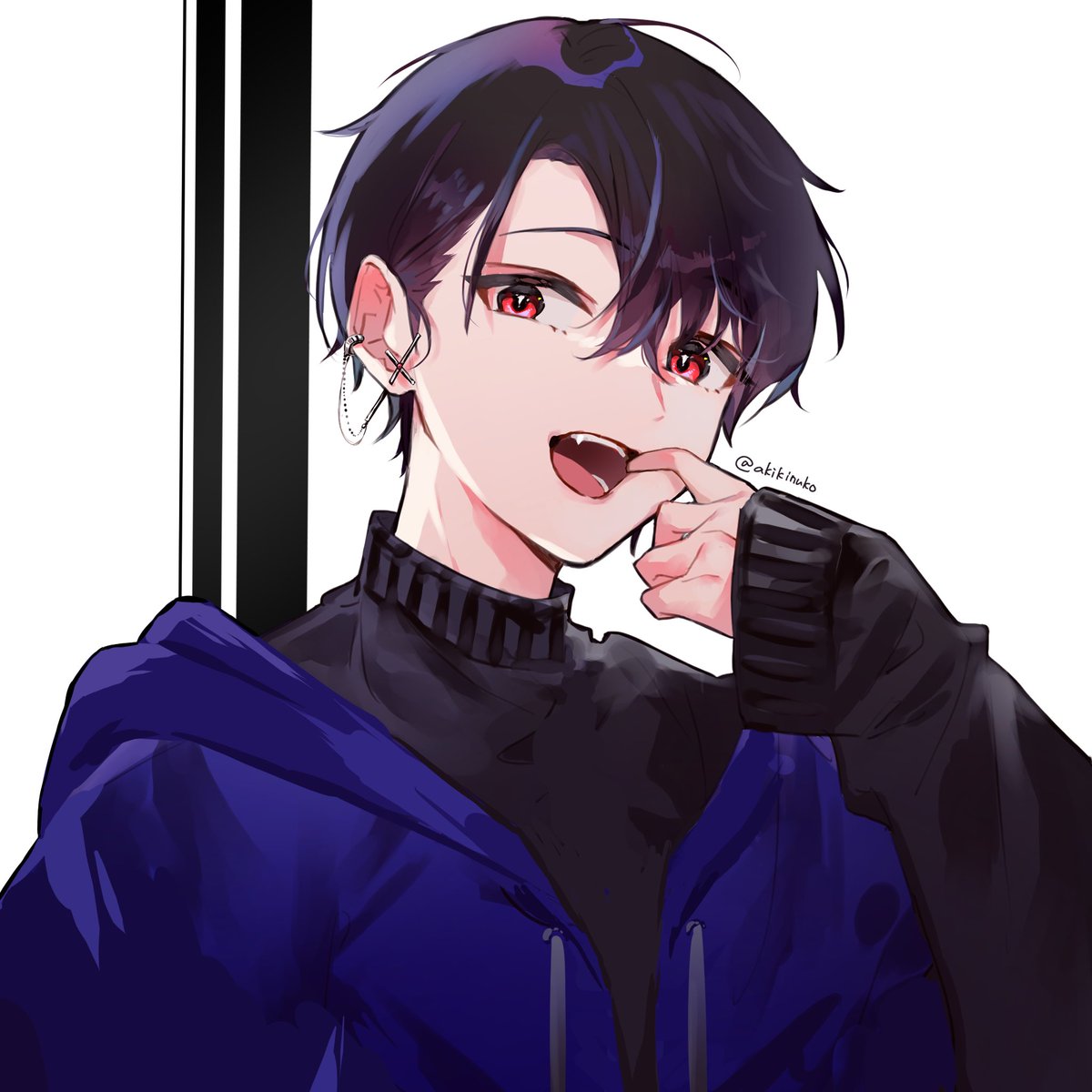 1boy male focus jewelry purple eyes earrings solo looking at viewer  illustration images