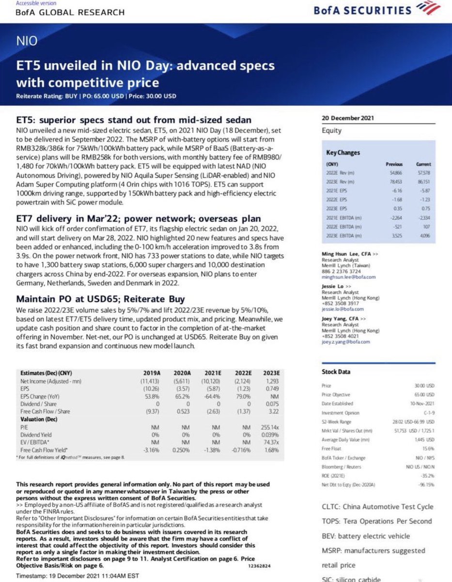 Bank of America reiterates BUY rating and $65 price target for $NIO #NIO