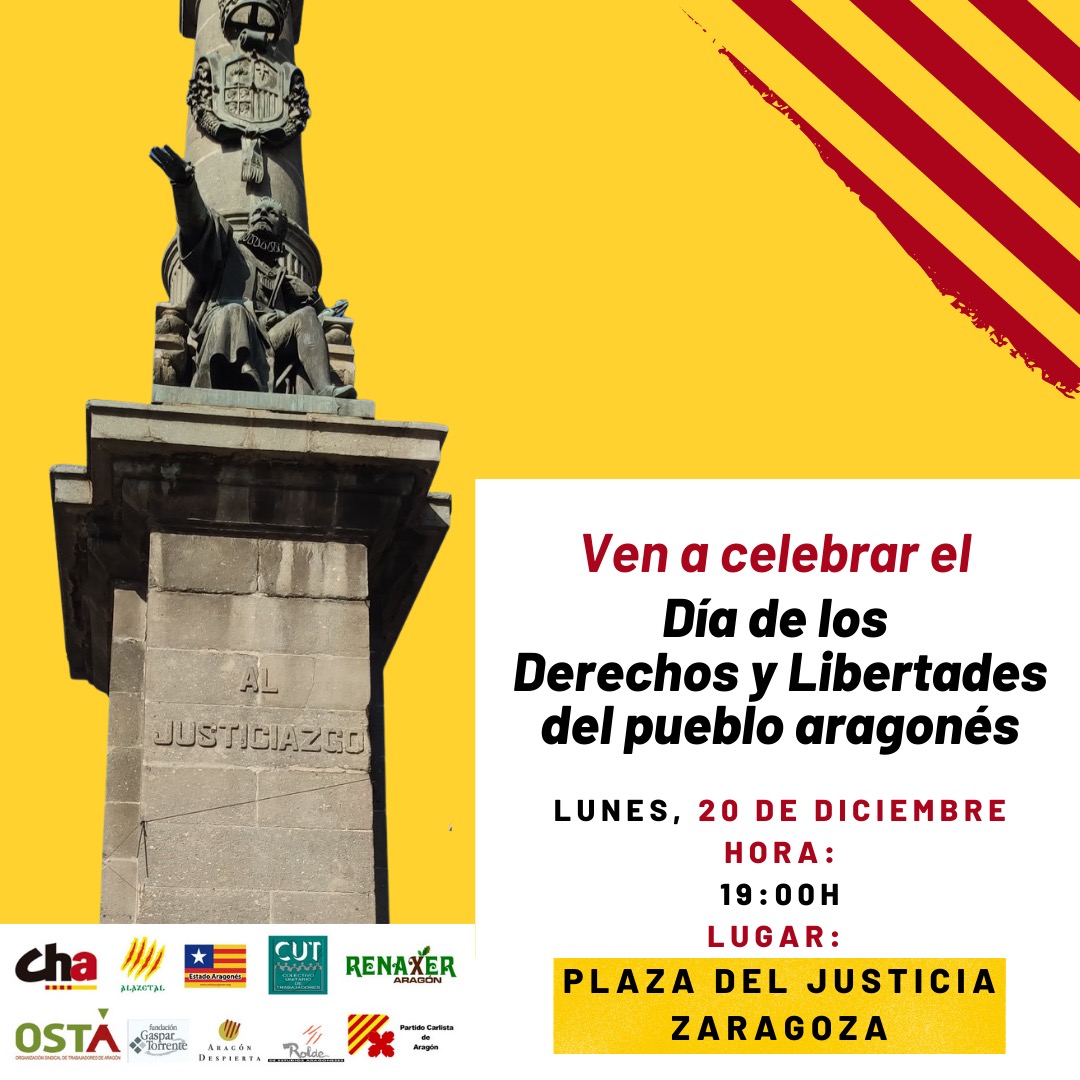 JoaquinPalacin's tweet photo. Día de los Derechos y Libertades del pueblo aragonés.
Esta tarde,junto a otras organizaciones aragonesistas hemos convocado un acto conmemorativo en la Plaza del Justicia a las 19:00 h. Os esperamos. https://t.co/mVwoRORiy6