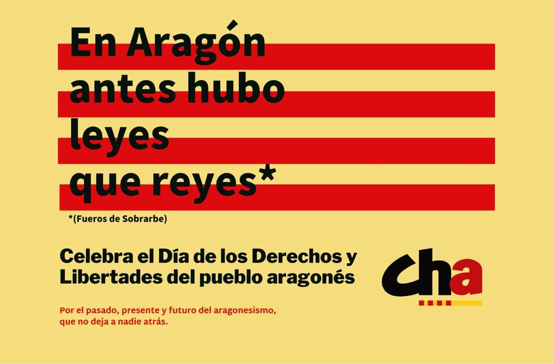 JoaquinPalacin's tweet photo. Día de los Derechos y Libertades del pueblo aragonés.
Esta tarde,junto a otras organizaciones aragonesistas hemos convocado un acto conmemorativo en la Plaza del Justicia a las 19:00 h. Os esperamos. https://t.co/mVwoRORiy6