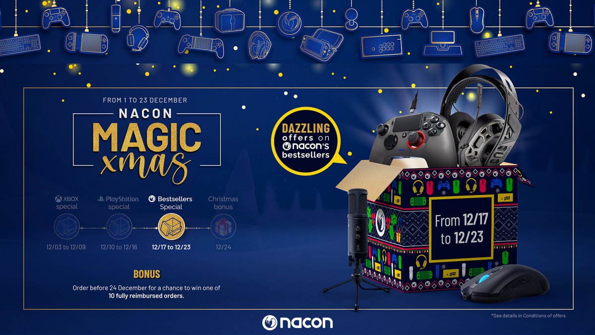 Nacon's tweet photo. #MagicXmas: Up to 60% off on Nacon's bestsellers! Don't wait to take advantage of this limited offer 👉 https://t.co/H34oxLJS0m 🎅🎮🎄
#Nacon #PS4Microphone #ArcadeStick #RPC2 #RIG #ST200 #RPC3 #RUPC #SetupPC #Gaming #RevealYourSkills https://t.co/uCYkCIW4Ww
