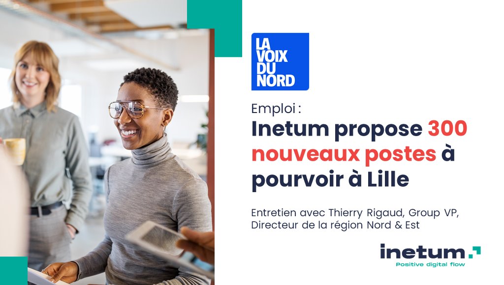 [#Presse 🗞] Inetum poursuit son développement et propose 300 nouveaux postes dans la région Nord.

À lire dans l'édition papier de <a href="/lavoixdunord/">La Voix du Nord</a> et ici pour les abonnés ▶ lavoixdunord.fr/1115551/articl…

Pour retrouver nos offres d’emploi dans la région Nord ▶ inetum.com/en/jobs?f%5B0%…